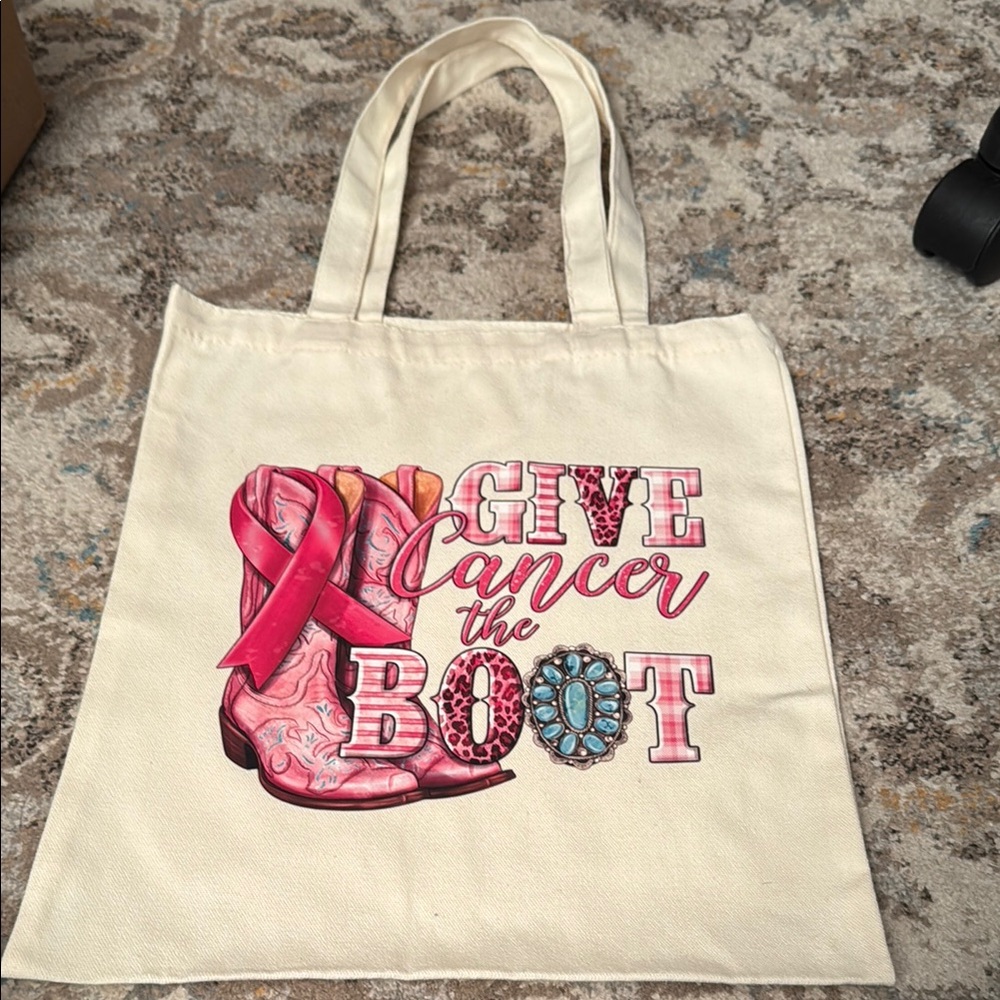 Canvas Tote Bag with Pink Boot Design
